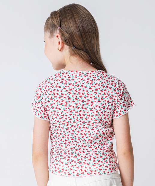Blusa Infantil Canelada Cereja Marisa Tam 4 a 10 Branco