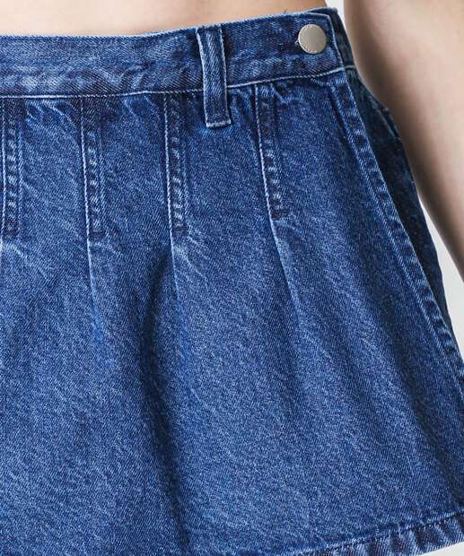 Short E Saia Infantil Jeans Pregas Marisa Tam 4 a 10 Azul