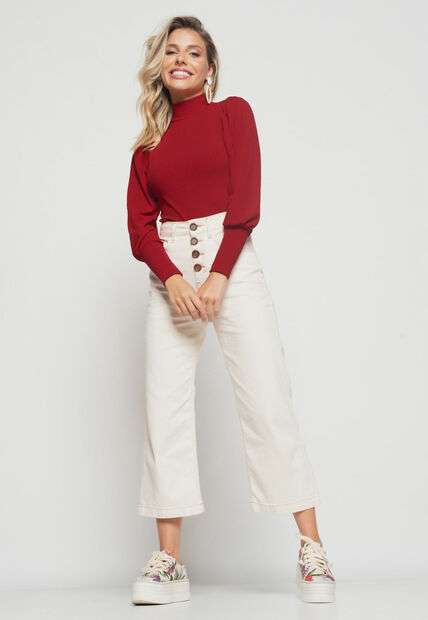 Blusa  Princesa Manga Longa Canelada Vermelho