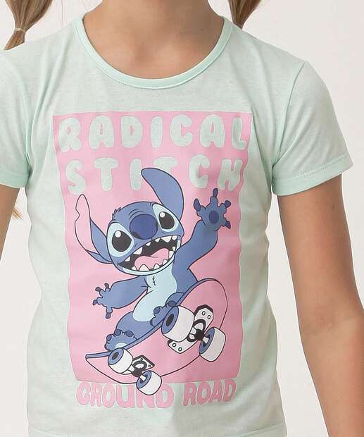 Camiseta Infantil Estampa Stitch Skate Tam 4 a 10 Verde