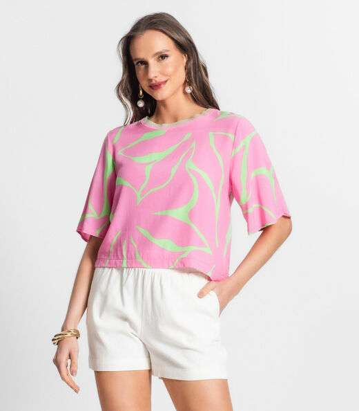 Blusa De Viscose Khyara Estampada Feminina Endless Rosa