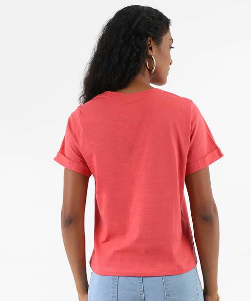 Blusa Feminina Estampa Flor Manga Curta Marisa Vermelho