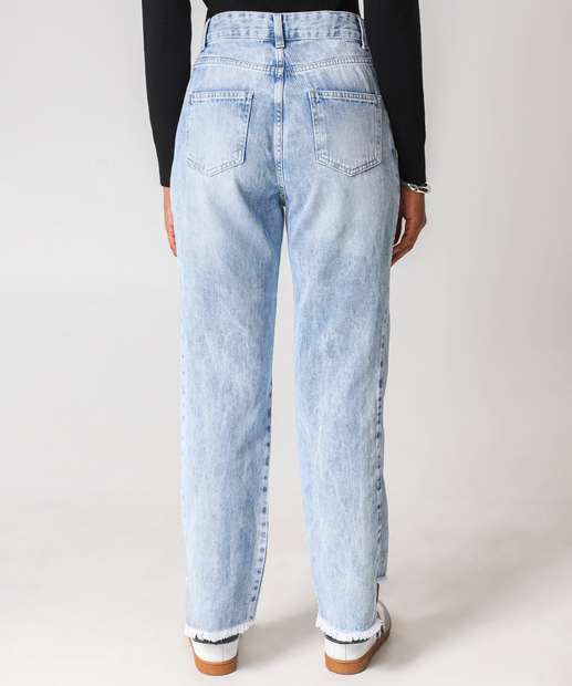 Calça Jeans Reta Feminina Barra Assimétrica Marisa Azul