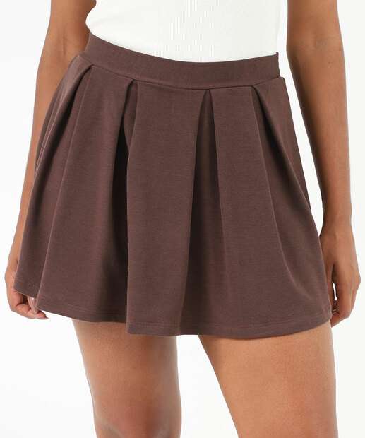 Short Saia Feminino Moletinho Plissado Marisa Marrom