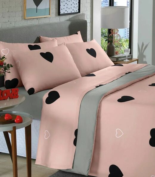 Jogo De Cama Solteiro Coração 3 Peças Lar E Lazer Rosa