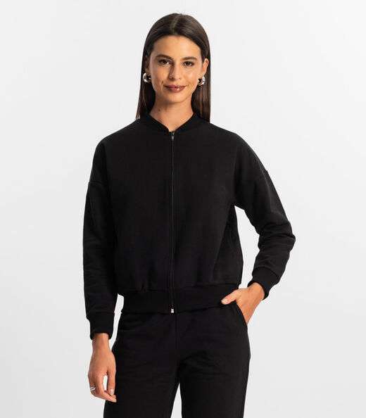 Jaqueta Feminina Básica de Moletom Rovitex Preto