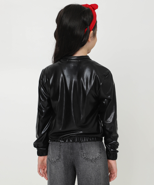 Jaqueta Infantil Bomber Holográfica Marisa Tam 4 a 10 Preto