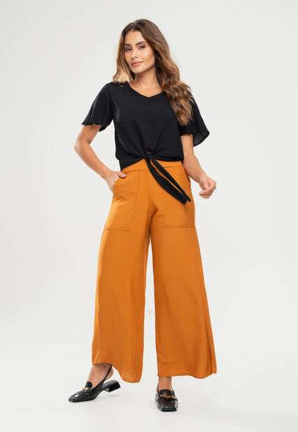 Image_Calça Pantalona Com Bolso Viscolinho Mostarda Salvatore Fashion