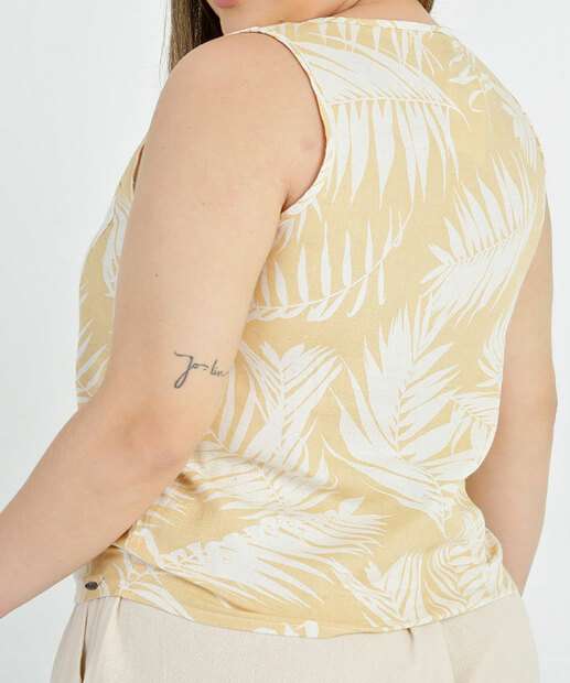 Blusa Regata Plus Size Feminina Estampa Folhas 