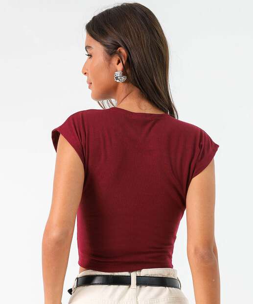 Blusa Feminina Canelada Manga Curta Marisa Vinho