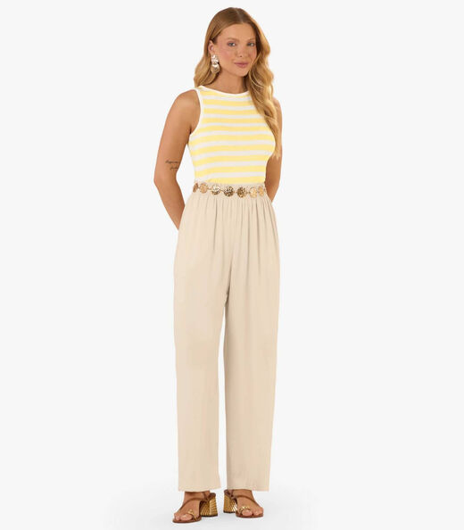 Regata Feminina Ribana De Viscose Listrada Rovitex Amarelo