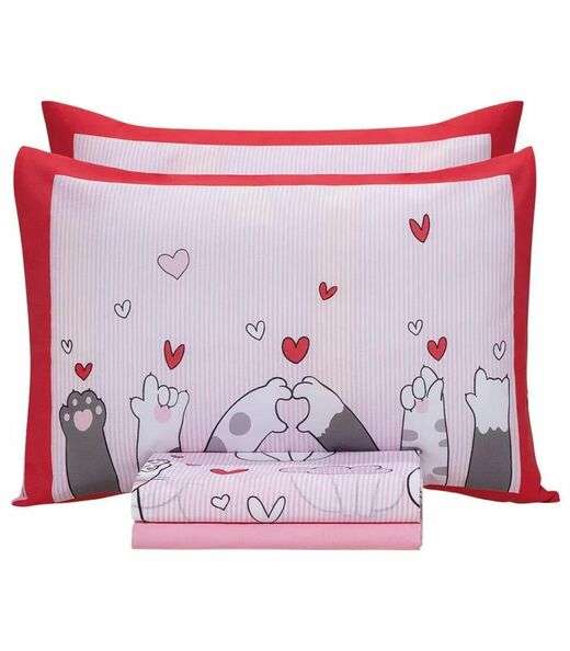 Image_Jogo De Cama Casal Gatinhos 150 Fios Lar E Lazer Rosa