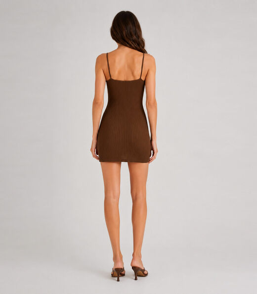 Vestido Canelado De Alça Select Marrom