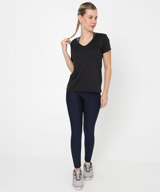 Blusa Feminina Fitness Básica Manga Curta Marisa Preto