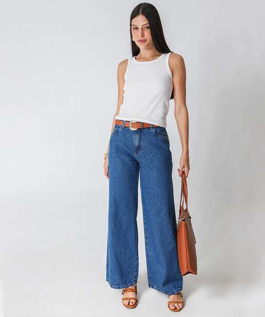 Image_Calça Jeans Wide Leg Feminina Marisa Azul