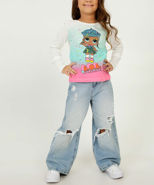 Camiseta Infantil Manga Longa Estampada Lol Tam 4 a 10