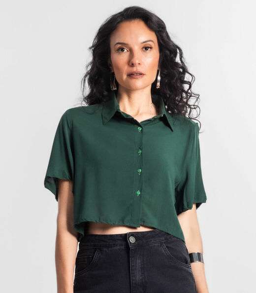 Camisa Cropped Feminina Básica Select Verde