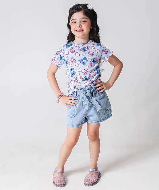 Blusa Infantil Canelada Stitch Tam 4 a 10 Azul