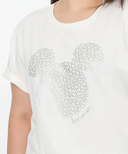 Camiseta Plus Size Feminina Mickey Foil Off White