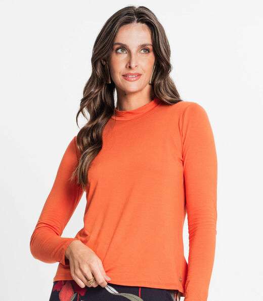 Blusa Feminina Manga Longa Gola Alta Rovitex Laranja