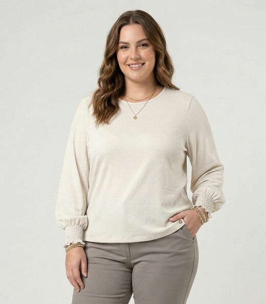 Image_Blusa Manga Longa Lastex Plus Size Secret Glam Bege