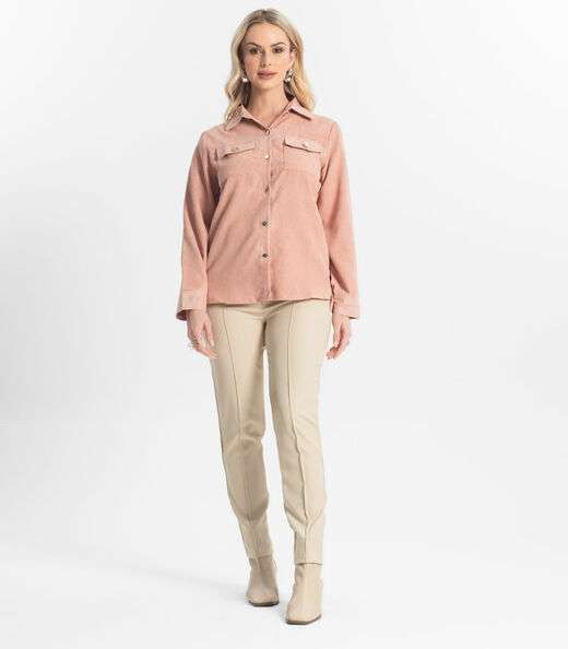 Camisa Feminina Cotelê Com Botões Atrativa Modas Rosa
