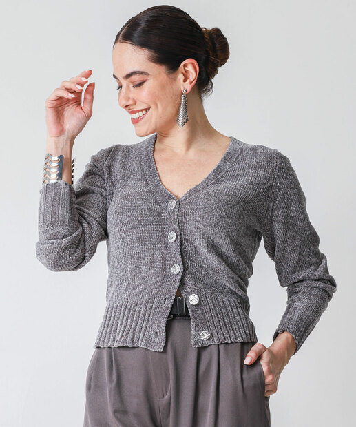 Image_Cardigan Feminino Chenille Marisa Cinza
