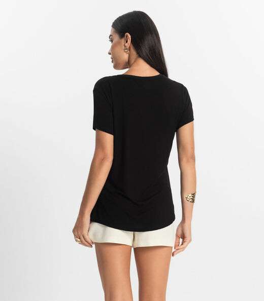 Blusa Básica Feminina Viscotorcion Rovitex Preto