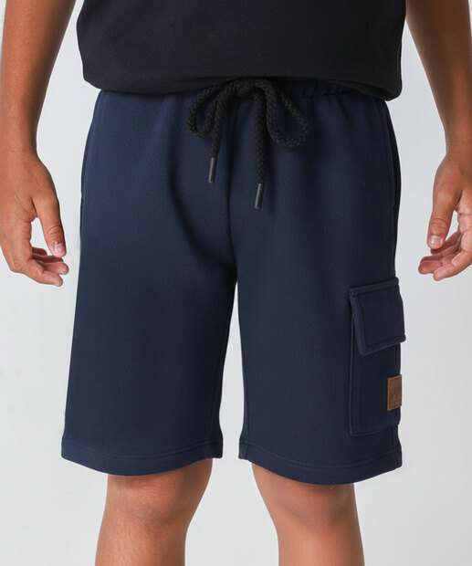 Bermuda Infantil Moletom Cargo Marisa Tam 4 a 10 Azul