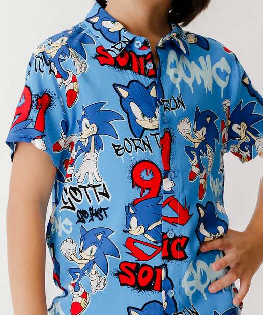Camisa Infantil Sonic Tam 4 a 10 Azul