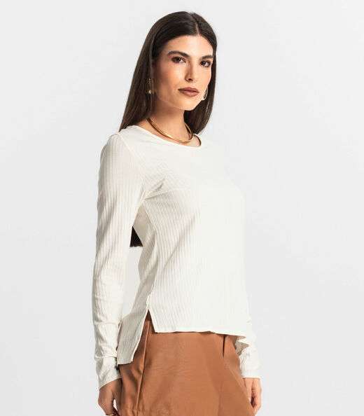 Blusa Feminina Canelada Manga Longa Endless Bege