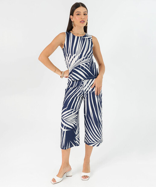 Blusa Regata Feminina Estampa Folhas Marisa Off White