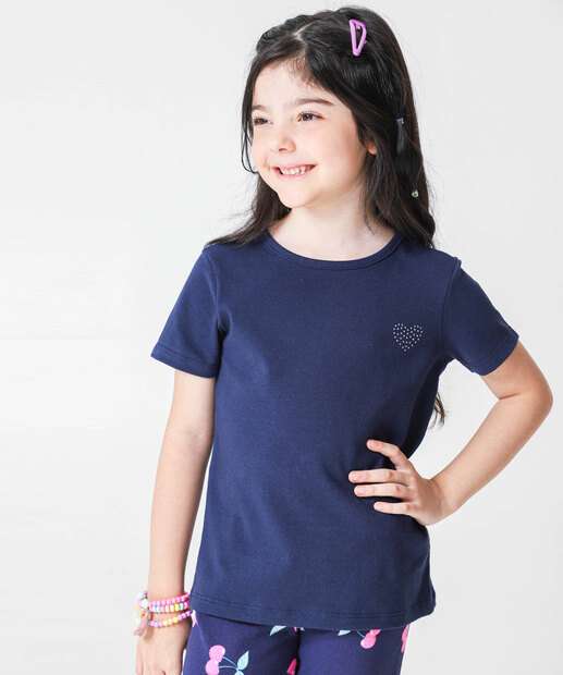 Image_Camiseta Infantil Cotton Strass Marisa Tam 4 a 10 Azul