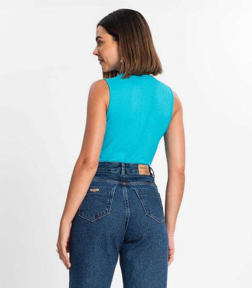 Regata Feminina Ribana Canelada Rovitex Azul