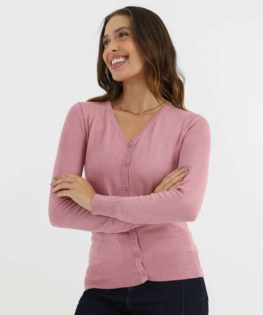 Image_Cardigan Feminino Botões Alongado Marisa Rosa