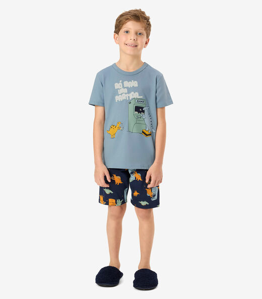 Piajama Camiseta Com Bermuda Infantil Rovi Kids Azul