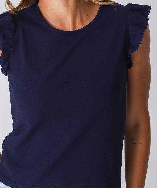 Blusa Feminina Babados Sem Manga Marisa Azul