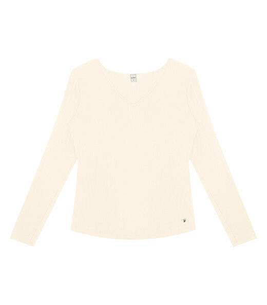 Blusa Manga Longa Em Ribana Canelada Rovitex Bege