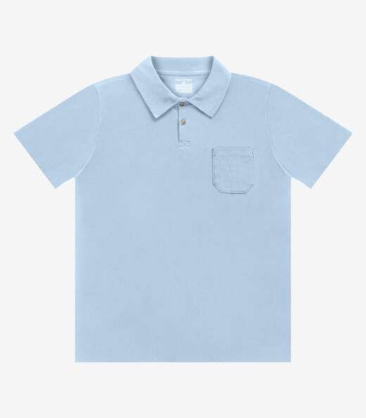 Polo Masculina Com Bolso Cotton Leve Diametro Azul