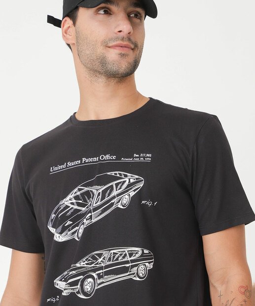 Camiseta Masculina Estampa Carro Manga Curta Verde