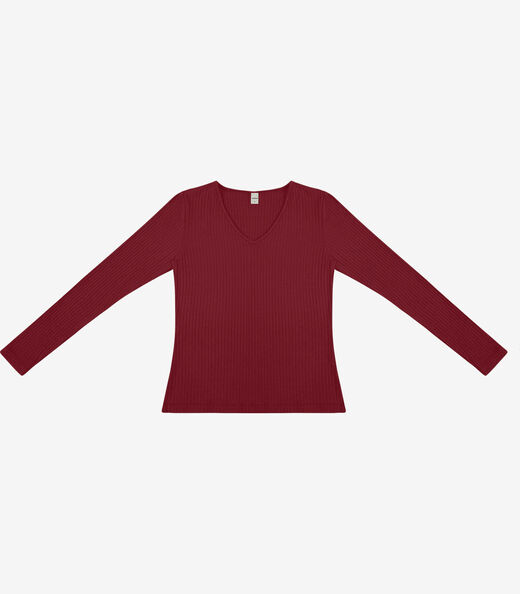 Blusa Manga Longa Em Ribana Canelada Rovitex Vermelho