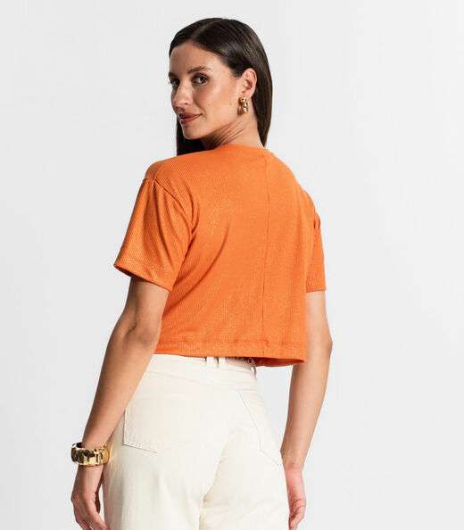 Blusa Feminina Em Ribana Canelada Rovitex Laranja