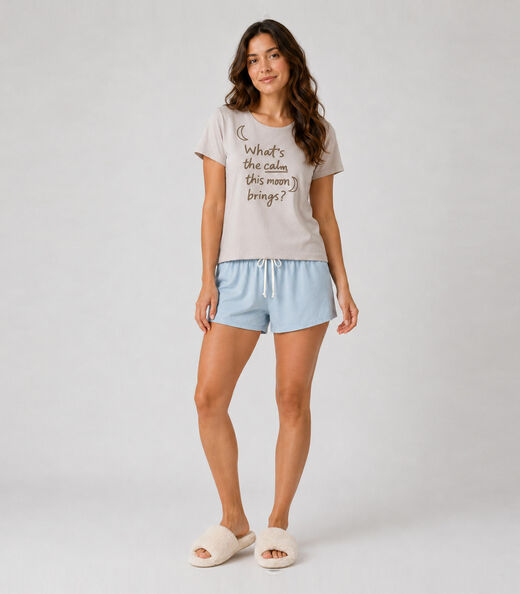 Pijama Feminino Blusa e Short Infinita Cor Azul