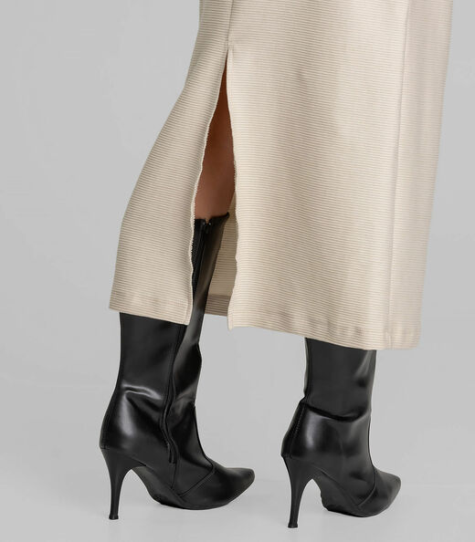 Saia Feminina Midi Moletinho Texturizado Dianna Bege