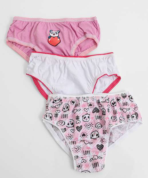 Image_Kit 3 Calcinhas Infantil Marisa Tam 2 a 10 Rosa