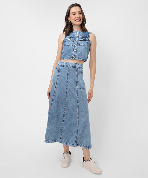 Colete Feminino Jeans Marmorizado Sawary Azul