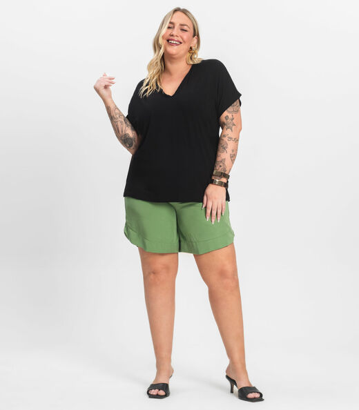 Blusa Manga Curta em Viscotorcion Secret Glam Preto