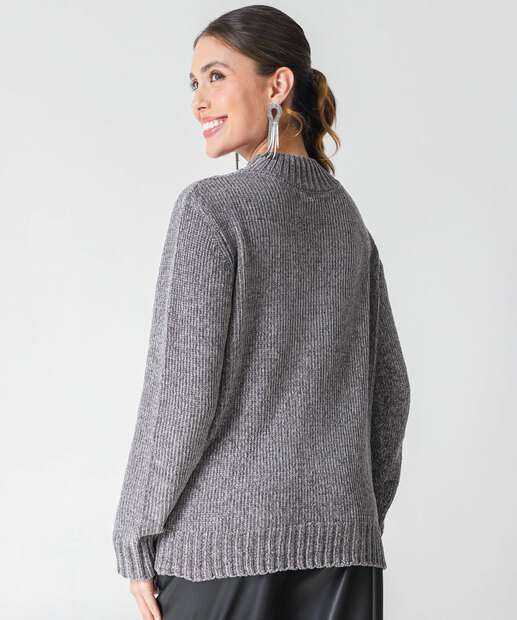 Suéter Feminino Chenille Trabalhado Marisa Cinza