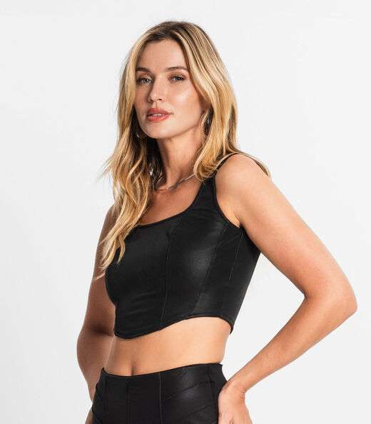 Regata Cropped Feminina Em Suede Endless Preto