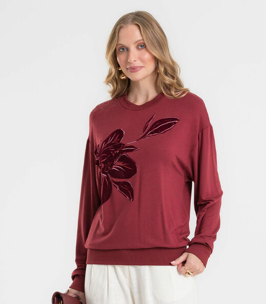 Blusão Feminino Em Molecotton Estampado Rovitex Vermelho